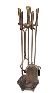 5 piece modern Bronze Color Fireplace tools 1980s France