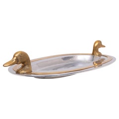 David Marshall Aluminum &solid Brass Large Tray With Brass Duck Head Handles