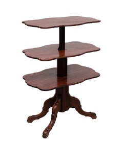 English Antique Mahogany Metamorphic 3 Tier Dumb Waiter Table 1880s
