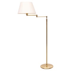 Sölken Leuchten Brass swing arm Floor lamp with shade .1970s Germany