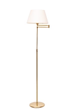Sölken Leuchten Brass swing arm Floor lamp with shade .1970s Germany