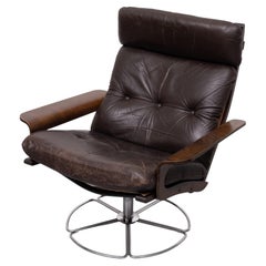 Swivel base leather lounge chair by Bruno Mathsson for Dux, Sweden 1970s