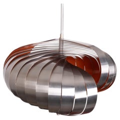 Spiralförmige Pendelleuchte aus den 1970er Jahren von Henri Mathieu für Lyfa aus gebürstetem Stahl