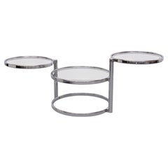 Milo Baughman Mid Century Nickel Three Tier Swivel Coffee / Cocktail Table, 1970