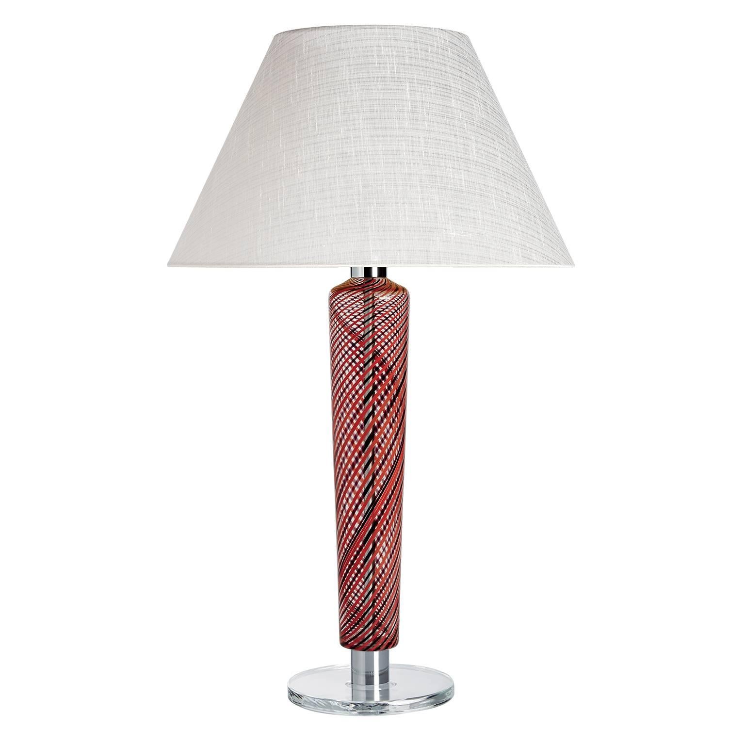 Faro Carlo Moretti Contemporary Mouth Blown Murano Red/Black Glass Table Lamp For Sale