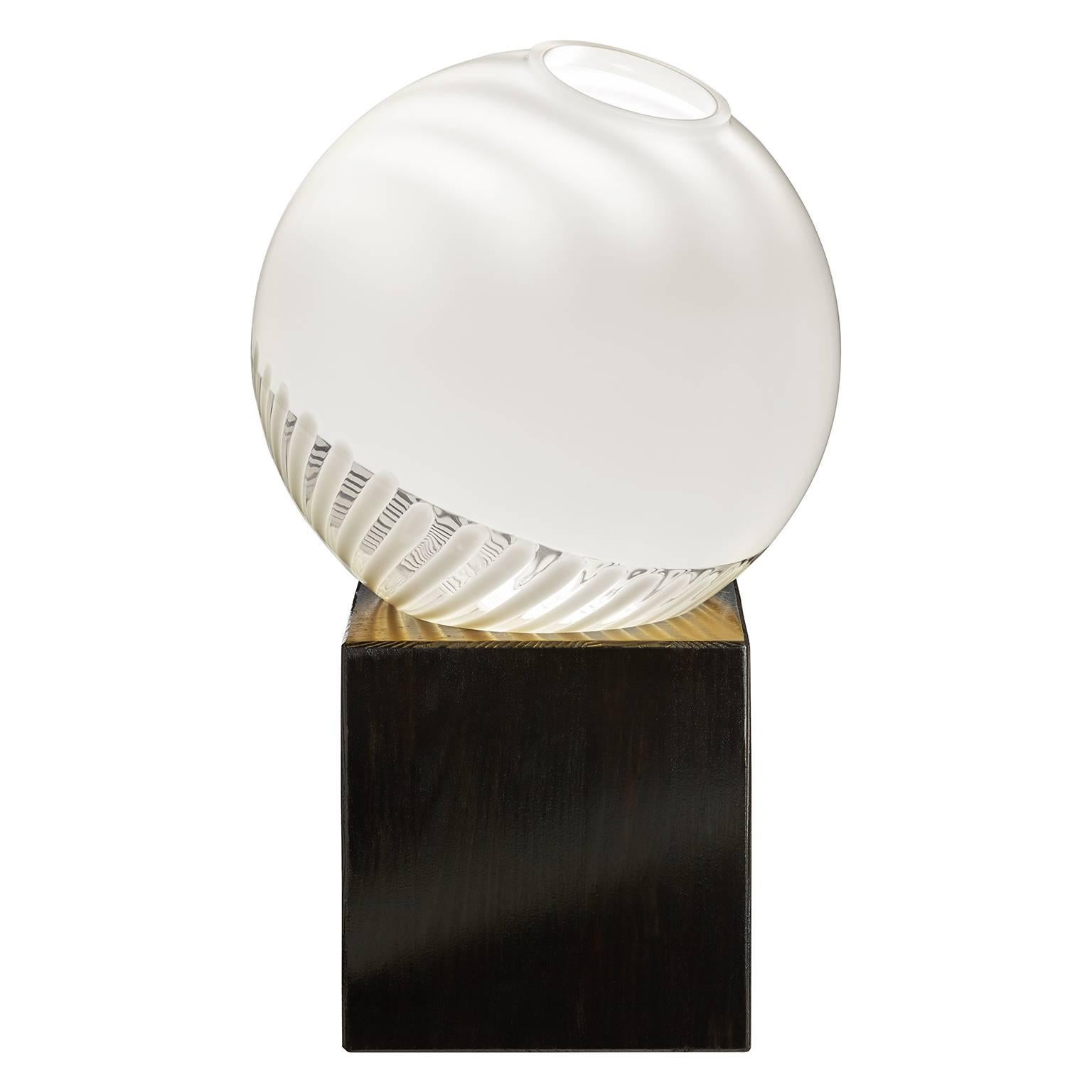 Satin Carlo Moretti Contemporary Murano Glass with Wood Base Table Lamp