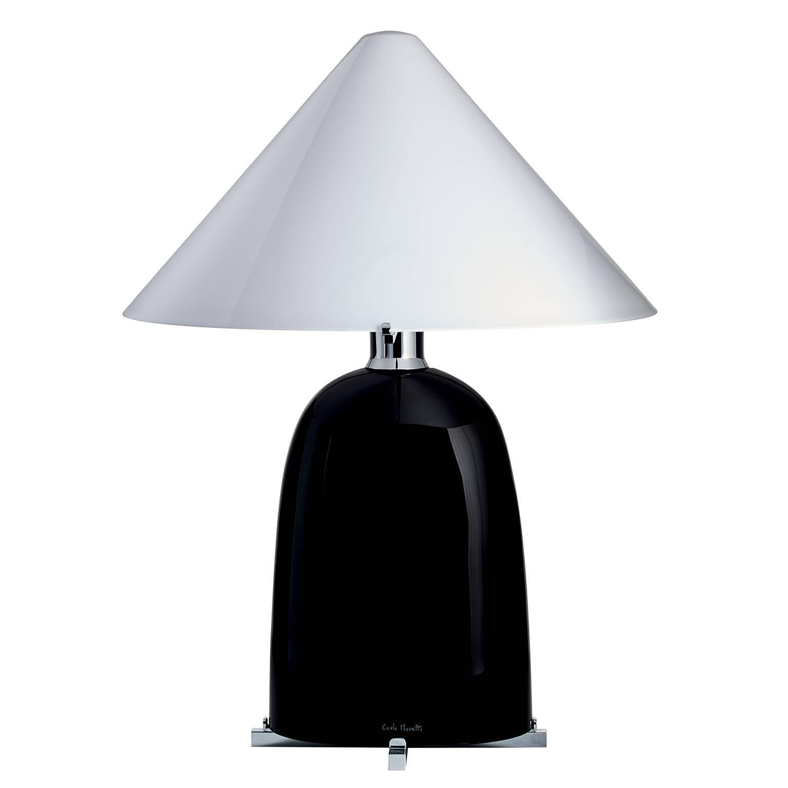 Ovale Carlo Moretti Contemporary Mouth Blown Black Murano Glass Table Lamp For Sale