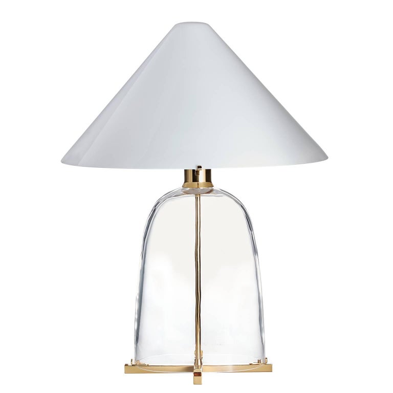 Ovale Carlo Moretti Contemporary Mouth Blown Murano Clear Glass Table Lamp For Sale