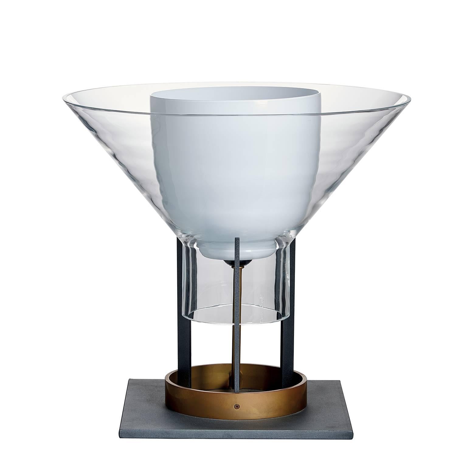 Igra Carlo Moretti Contemporary Mouth Blown Murano Clear Glass Table Lamp