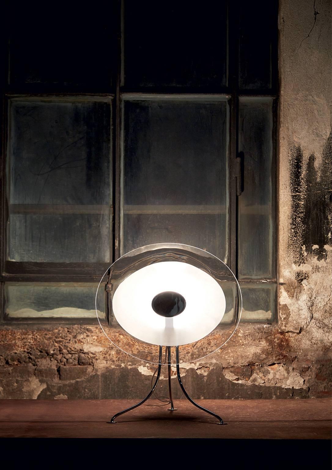 Moderne Lampe de bureau ou de table contemporaine en verre de Murano transparent Scudo Carlo Moretti en vente