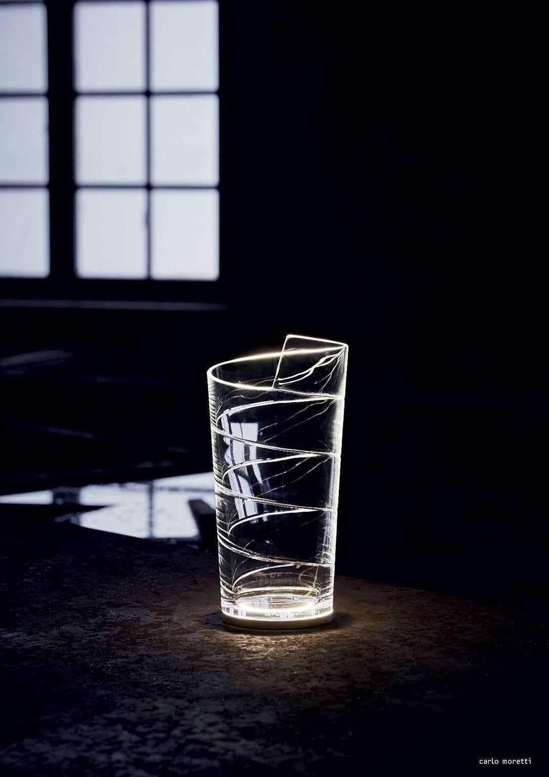 Italian Nastrino Carlo Moretti Contemporary Mouth Blown Murano Clear Glass Led Table Lam For Sale