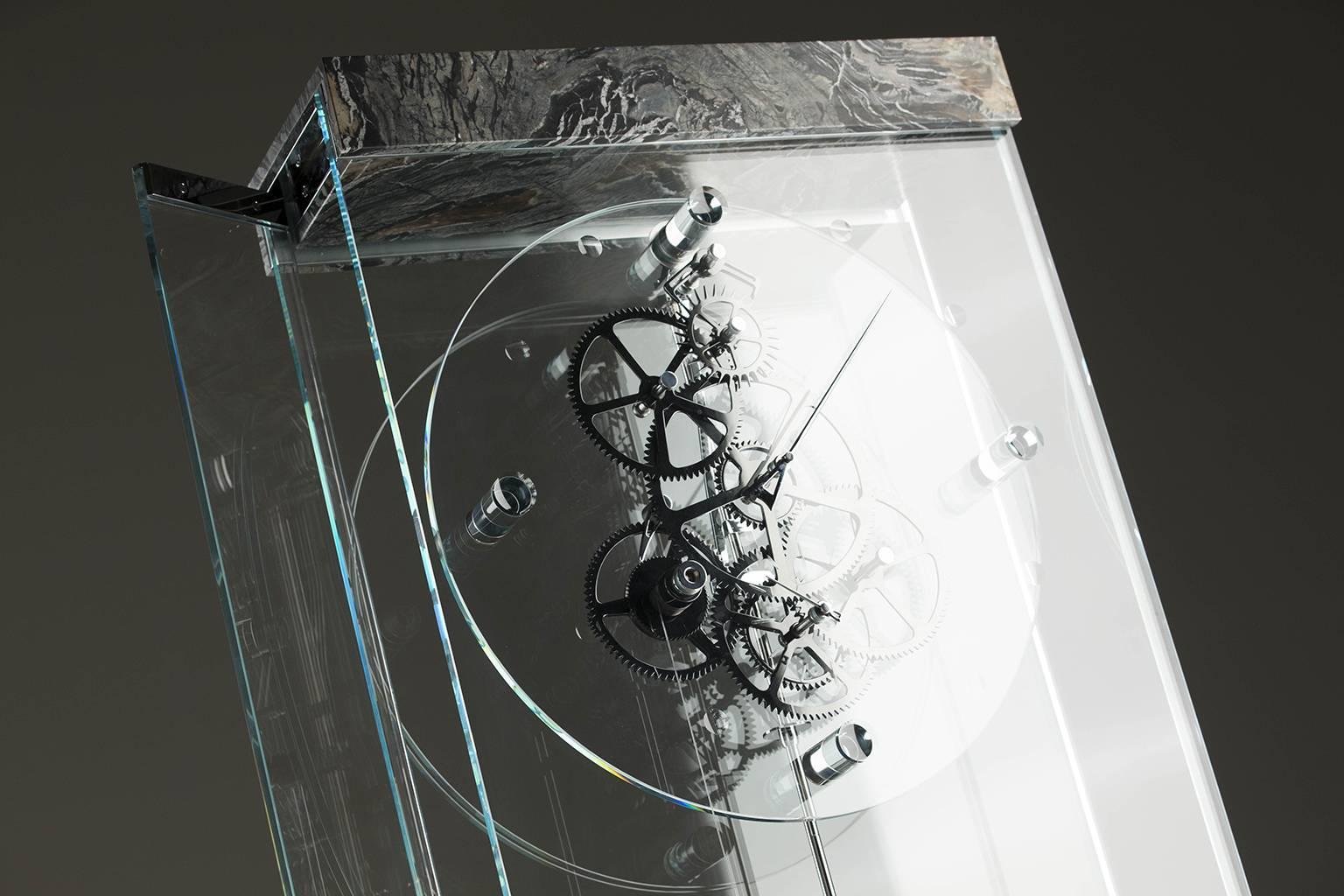 Modern Brushed Silver Wave Adagio Contemporary Teckell Takto Mechanical Floor Clock