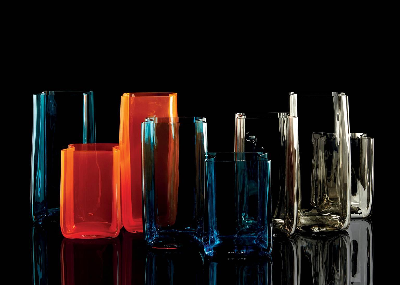 Moderne Vase contemporain en verre de Murano soufflé à la bouche Bosco Carlo Moretti en violet en vente