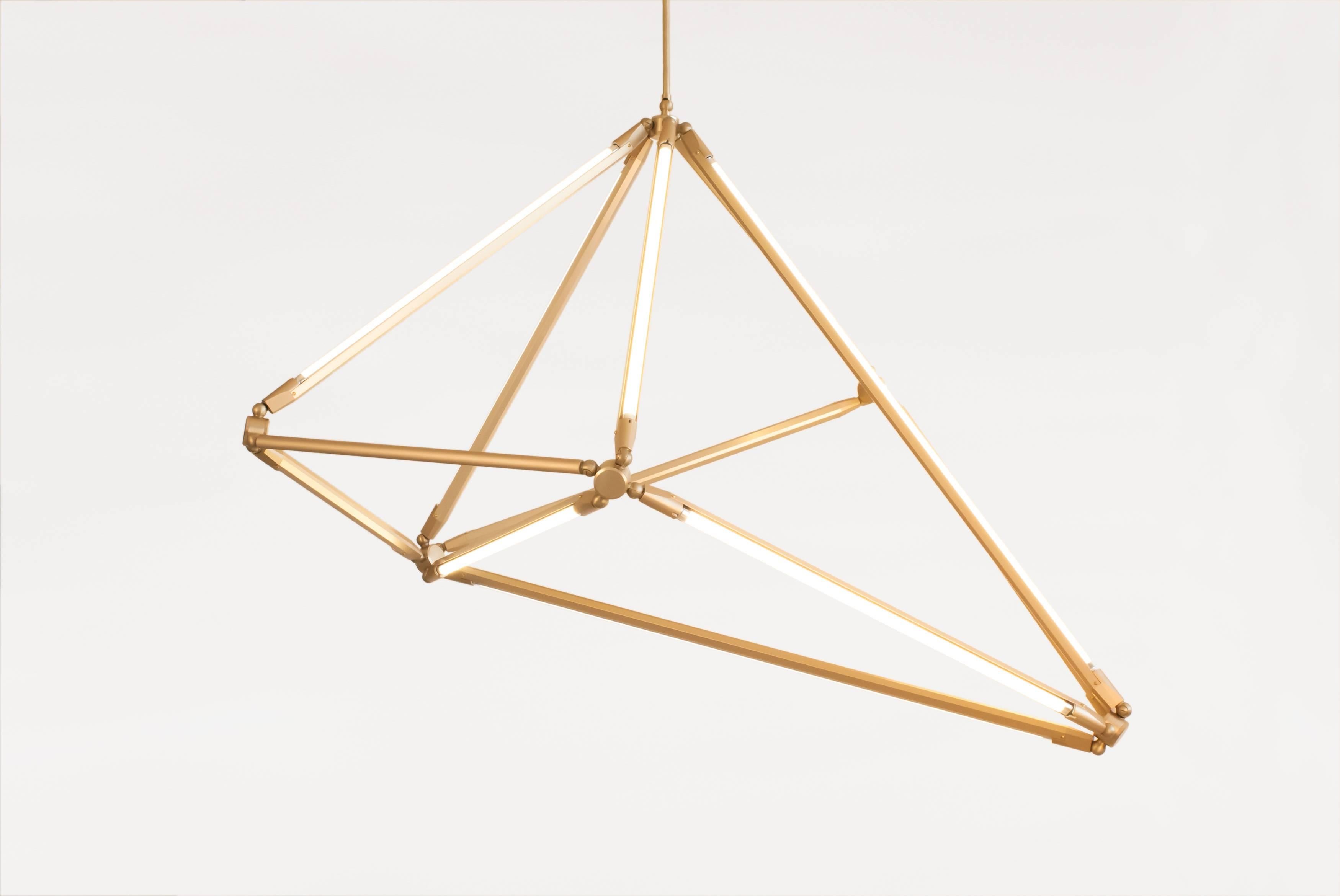 The shy light uses the spare beauty of thin LED tubes to define the edges of its shape; in this way the function of the piece is created by its form, and vice-versa. It is also inspired by crystalline structures, both by the shapes they take as well