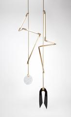 Bec Brittain Helix Short Hanging Brass Led Lamp with Marble Counterweight