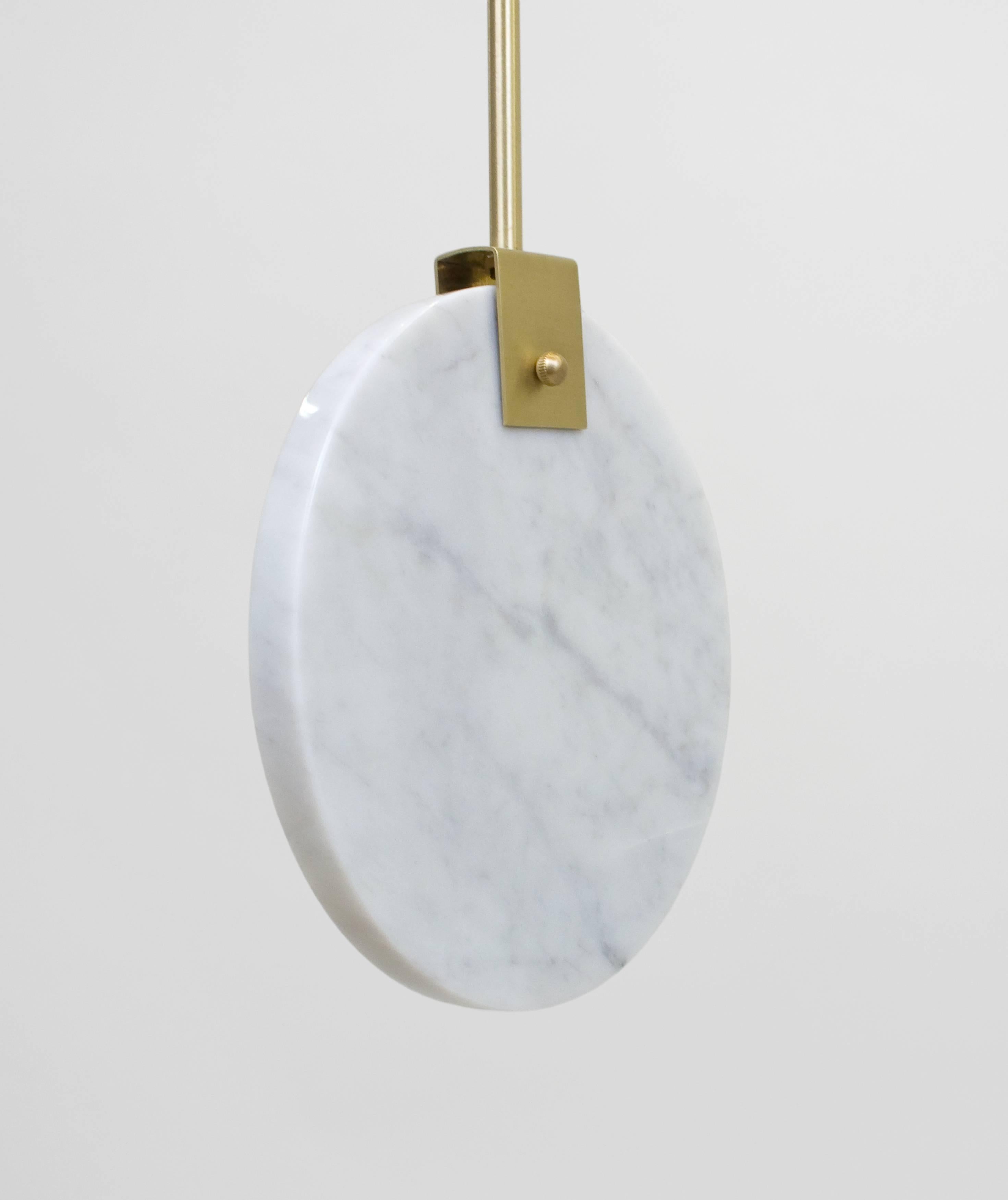 American Bec Brittain Helix Short Hanging Brass Led Lamp with Marble Counterweight For Sale