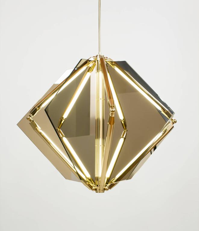 American Bec Brittain Echo 1, Mirror and Brass LED Chandelier For Sale