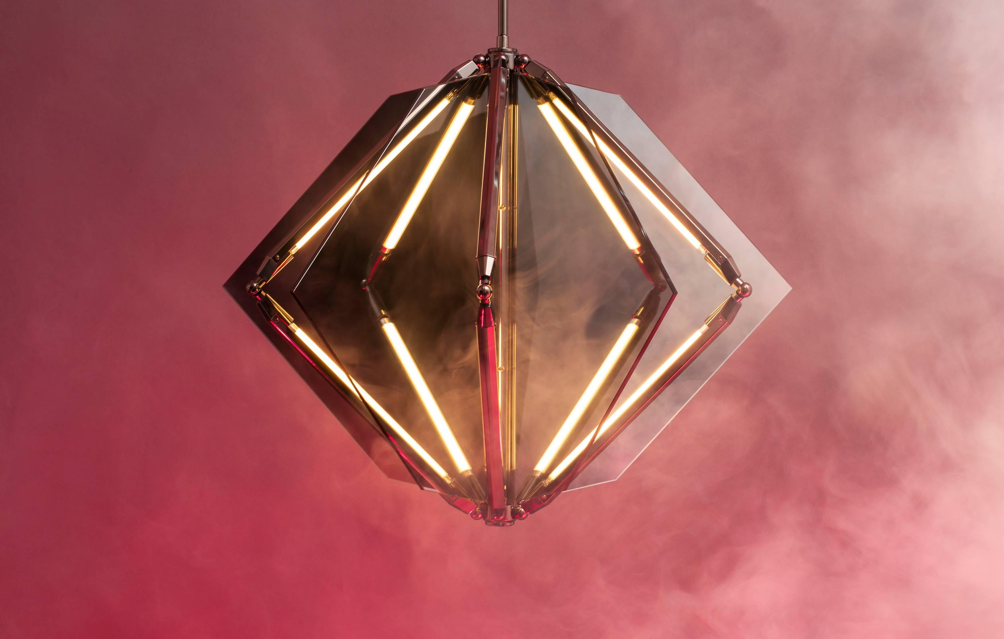 Contemporary Bec Brittain Echo 1, White Glass and Brass LED Chandelier For Sale