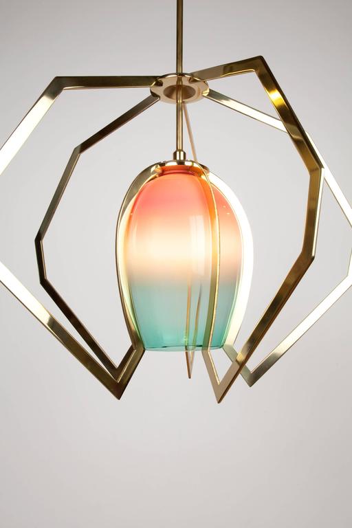 Bec Brittain Vise, Handblown Glass and Brass Chandelier In New Condition For Sale In Long Island City, NY