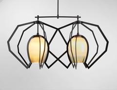 Bec Brittain Twin Vise, Double Fade Hand Blown Glass and Brass Chandelier