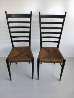 Pair of Tallback 1950s Italian Rush Seat Occasional Chairs