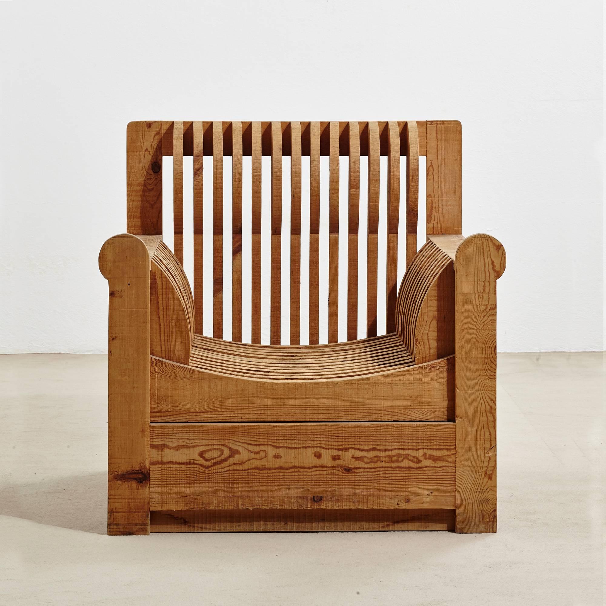 This armchair in Russian pine was designed in 1972 as part of the 