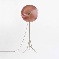 Parabola Copper, Floor Lamp with Brass Base and Copper Disc by Atelier Biagetti