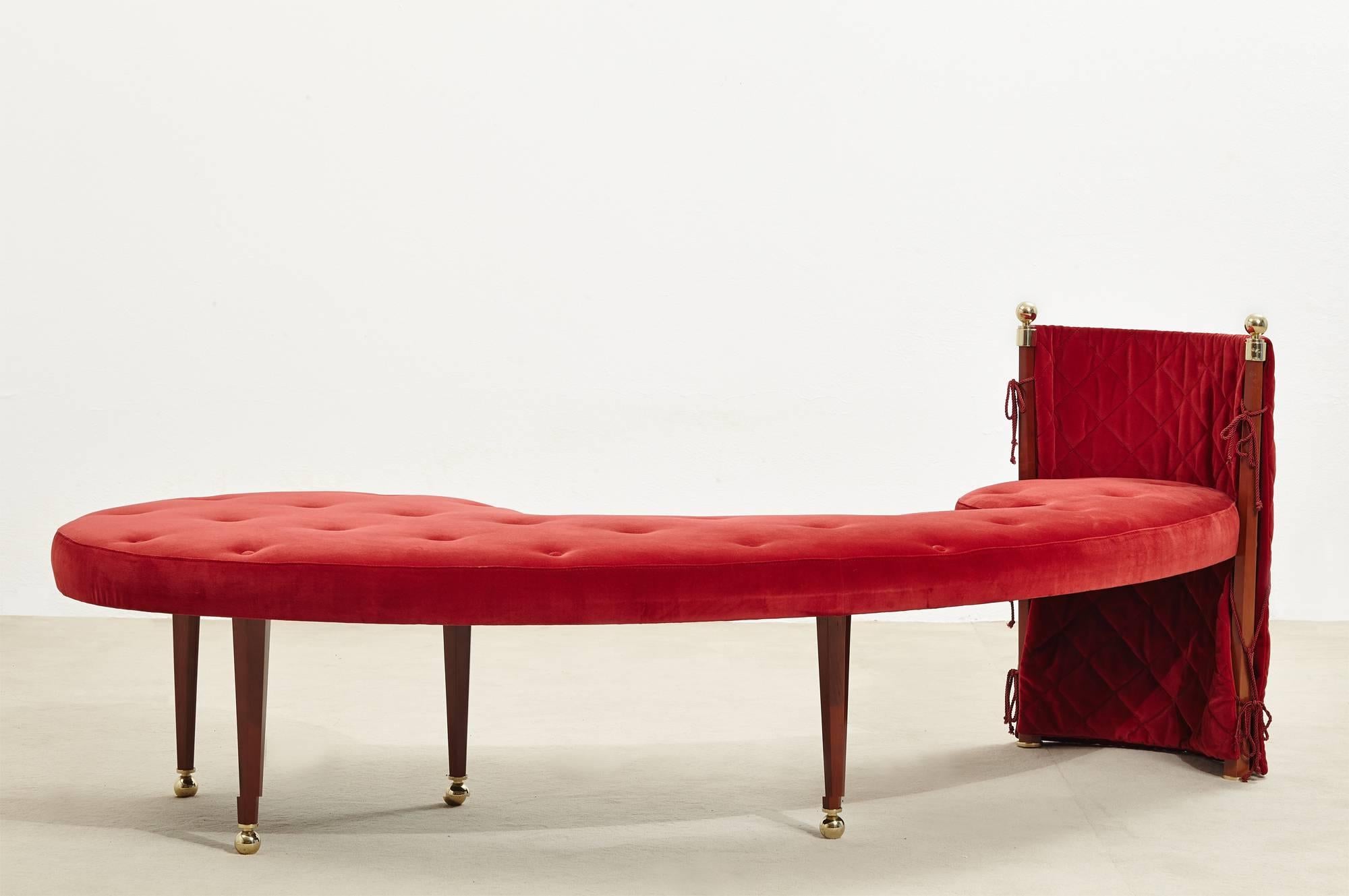 Italian Three-Seat Red Velvet Bench by Jeannot Cerutti for Sawaya & Moroni, 1991 For Sale