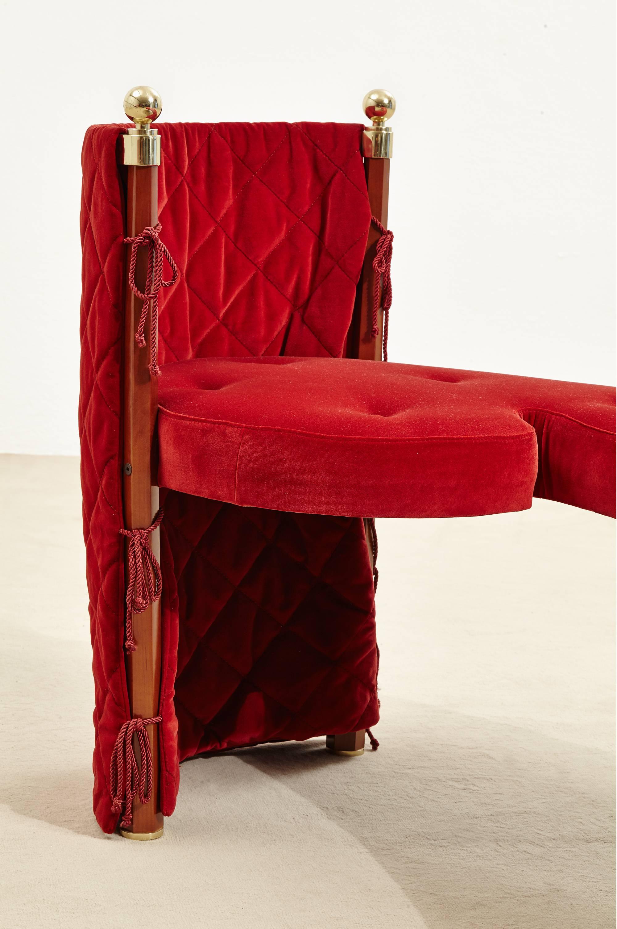 Three-Seat Red Velvet Bench by Jeannot Cerutti for Sawaya & Moroni, 1991 In Excellent Condition For Sale In Ravenna, IT