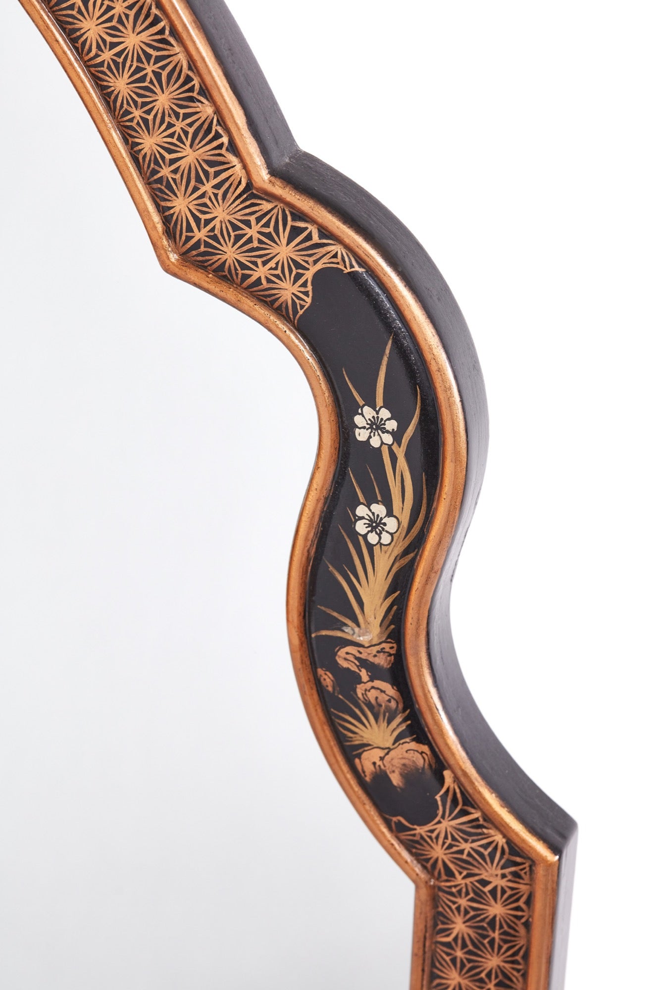 Fine Pair Of Large Antique Chinoiserie Lacquered Decorated Wall Mirrors Fine Pair Of Large Antique Chinoiserie Lacquered Decorated Wall Mirrors