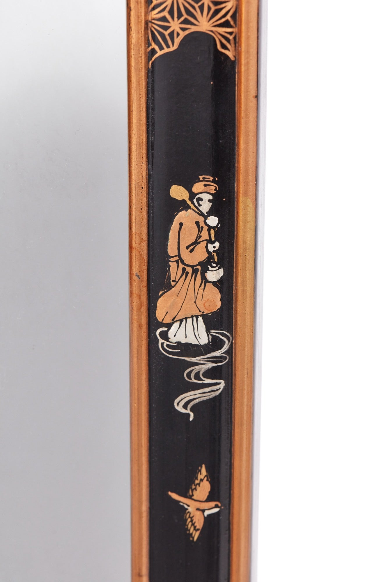 Fine Pair Of Large Antique Chinoiserie Lacquered Decorated Wall Mirrors Fine Pair Of Large Antique Chinoiserie Lacquered Decorated Wall Mirrors