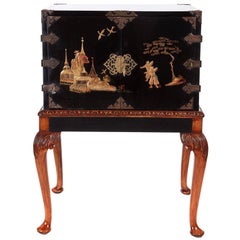 Antique Chinoiserie Lacquered Cabinet on Stand