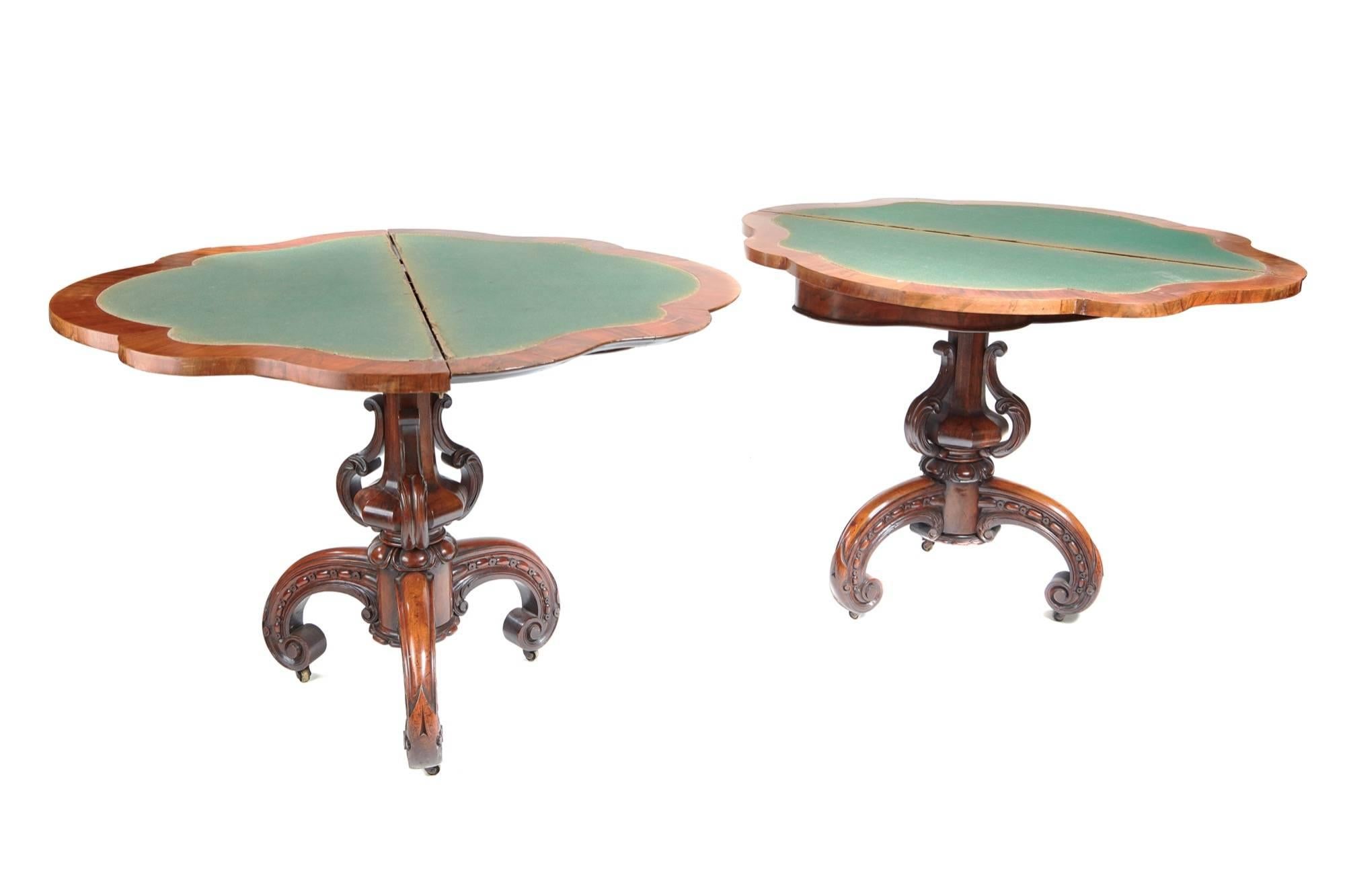 European Rare and Unusual Pair of Victorian Burr Walnut Card Tables For Sale