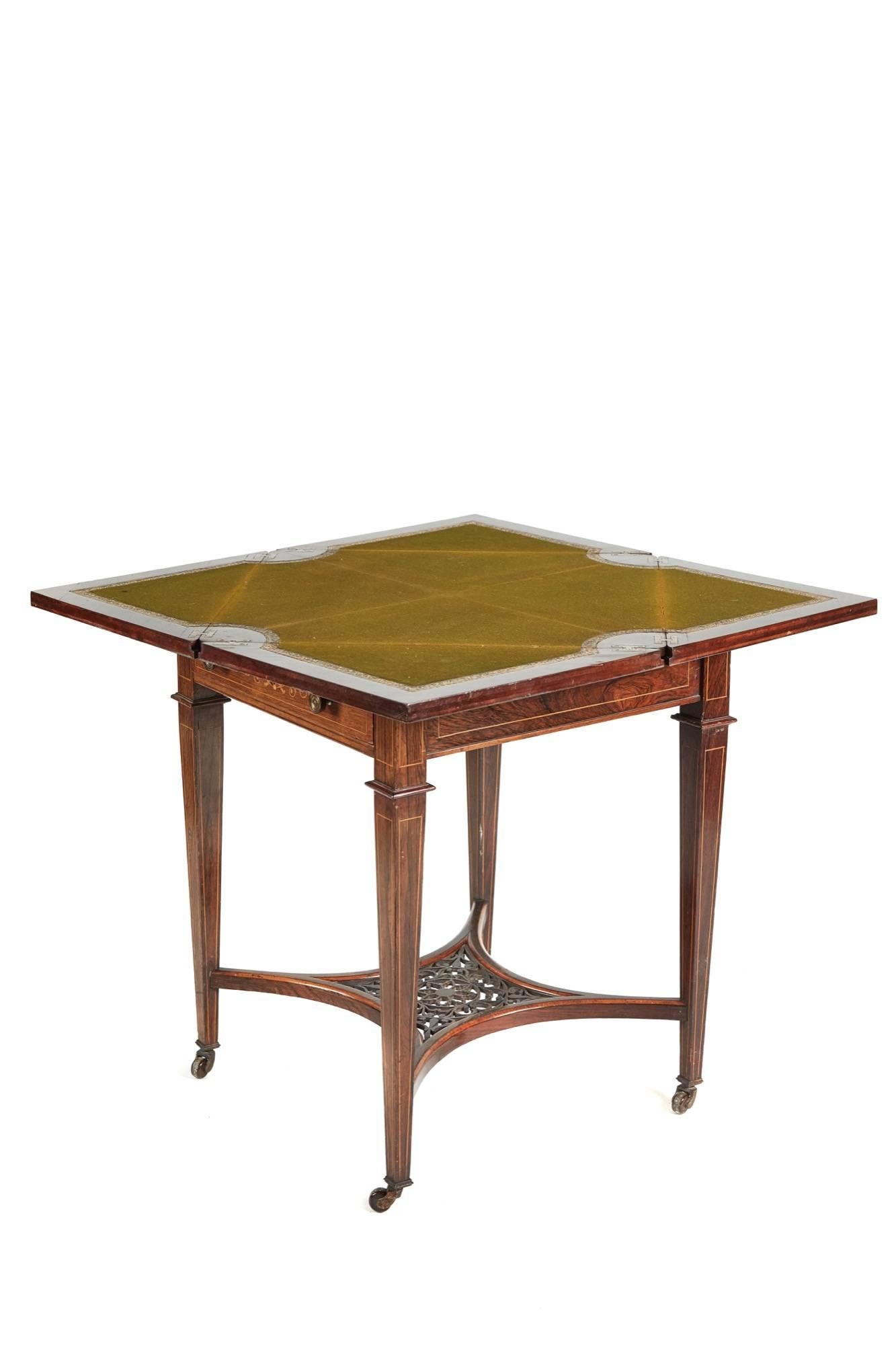 Victorian Rosewood and Marquetry Inlaid Envelope Card Table
