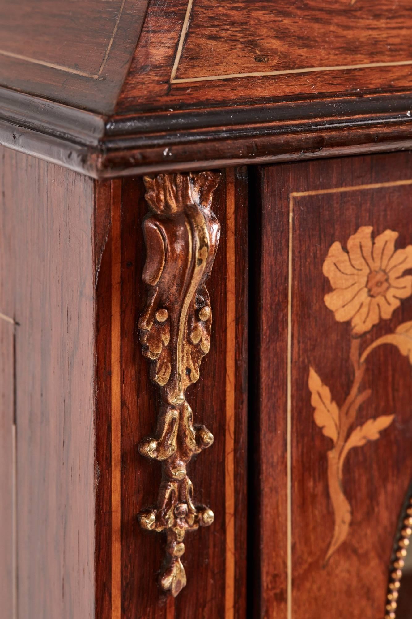 European Rosewood Marquetry Inlaid Display Cabinet