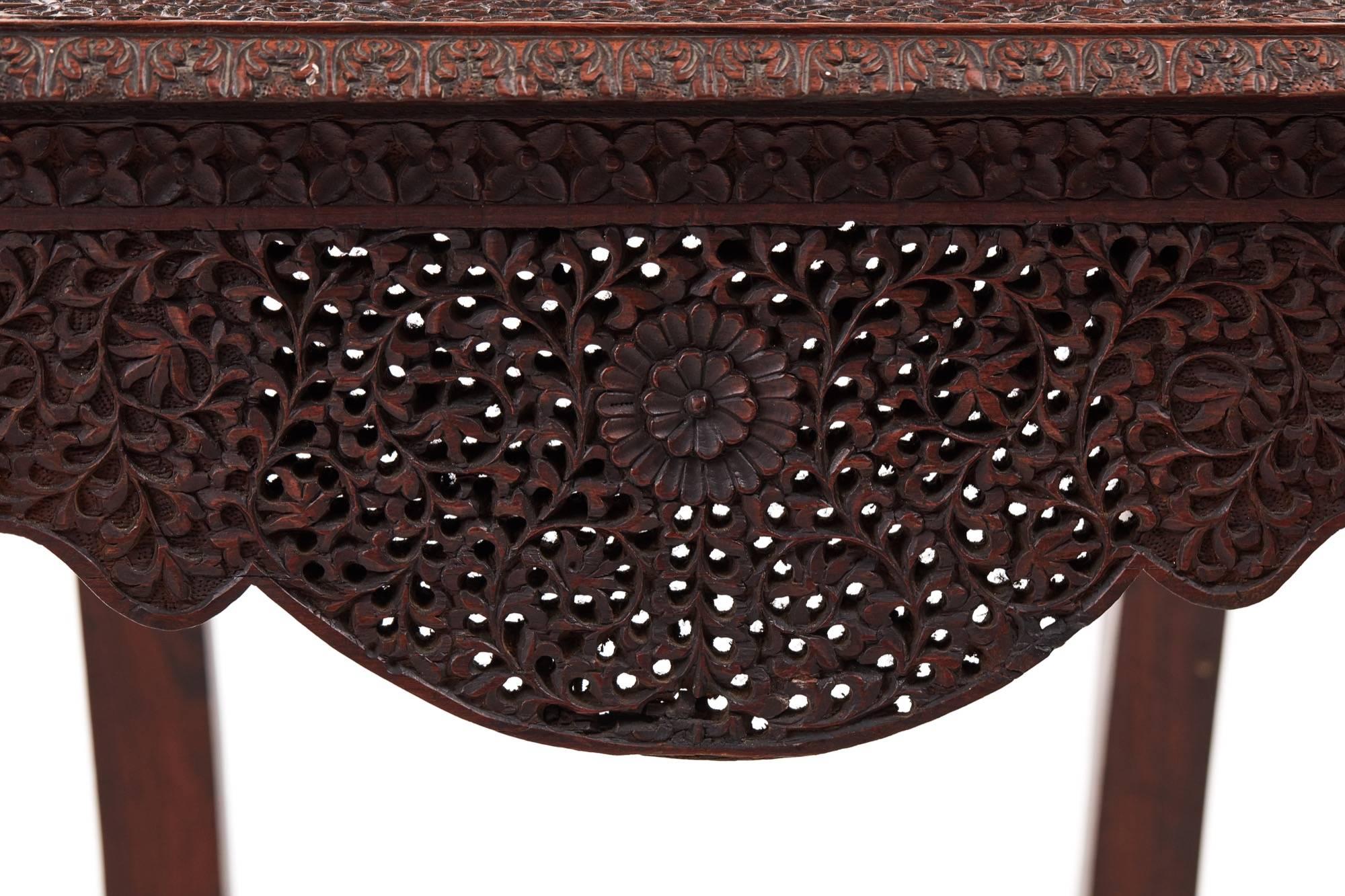Unusual Profusely Pierced Carved Indian Rosewood Side Chair For Sale 3