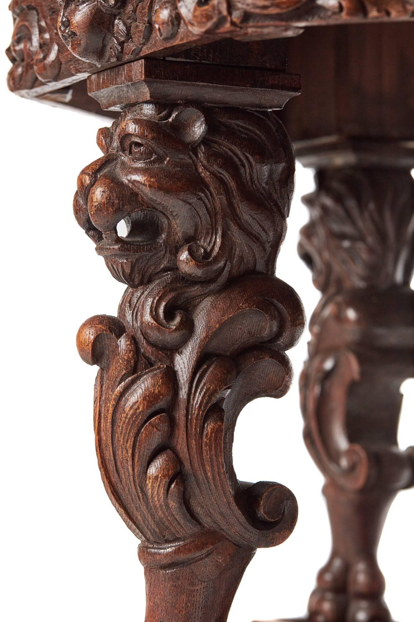 Unusual Carved Oak and Walnut Centre Table 2