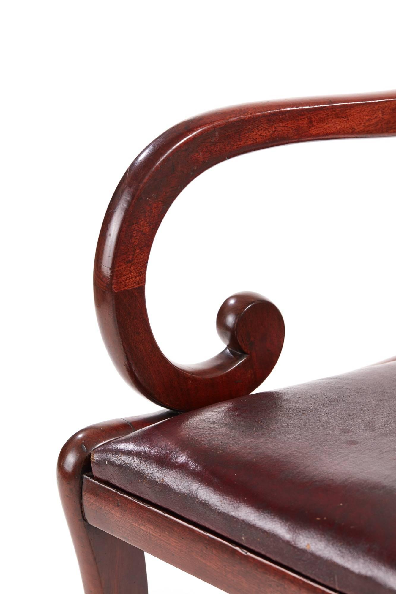 European Fine Pair of Regency Brass Inlaid Elbow Chairs