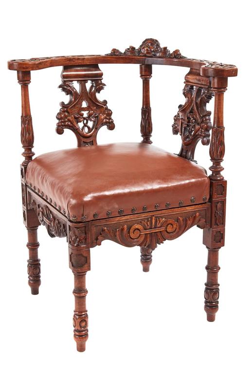 Fine Carved Walnut Corner Chair at 1stDibs