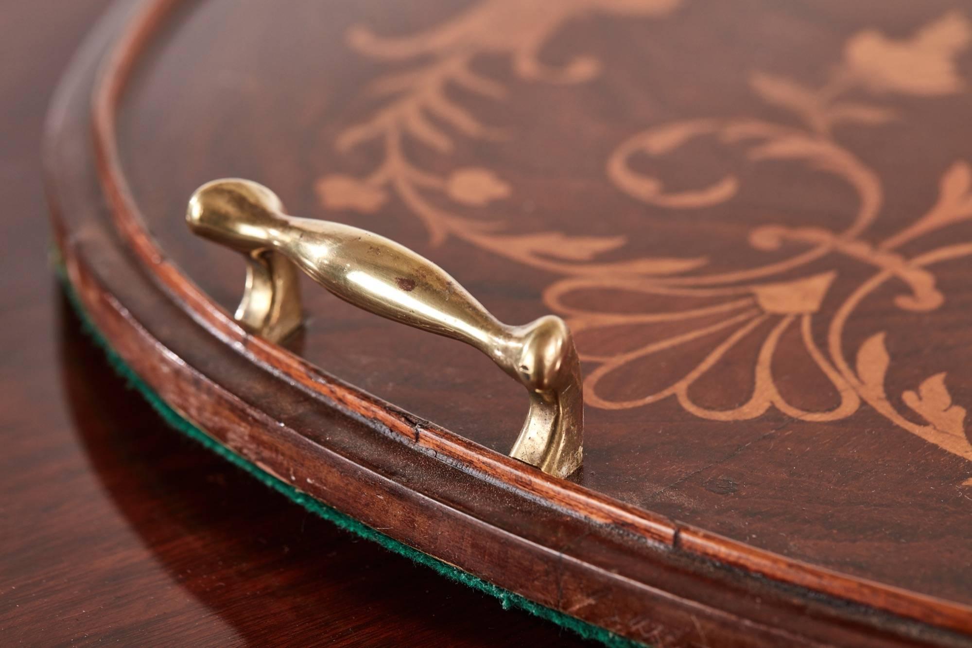 Fine Edwardian Inlaid Kidney Shaped Tray In Excellent Condition In Stutton, GB