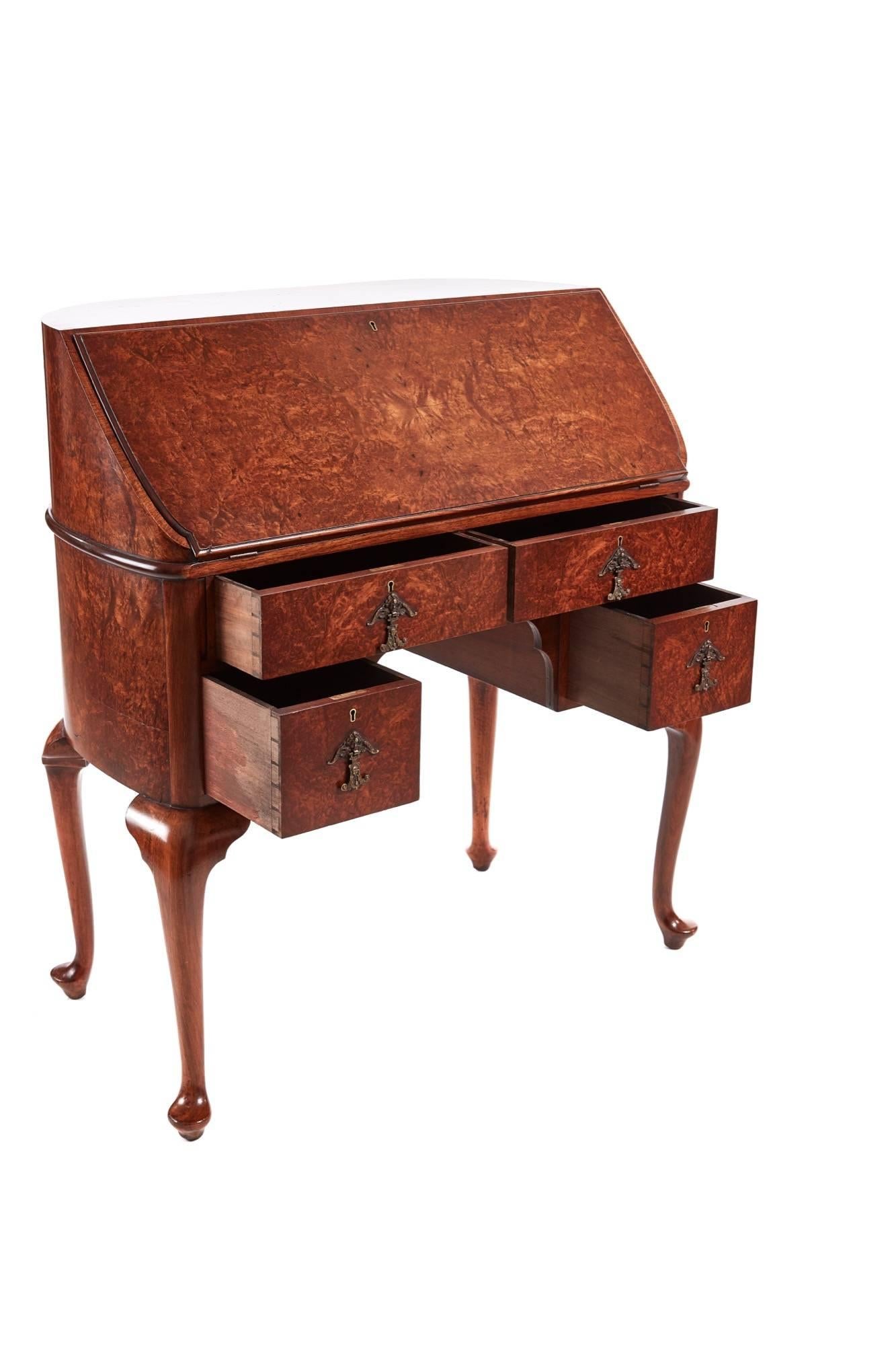 Queen Anne Fantastic Burr Walnut Freestanding Bureau