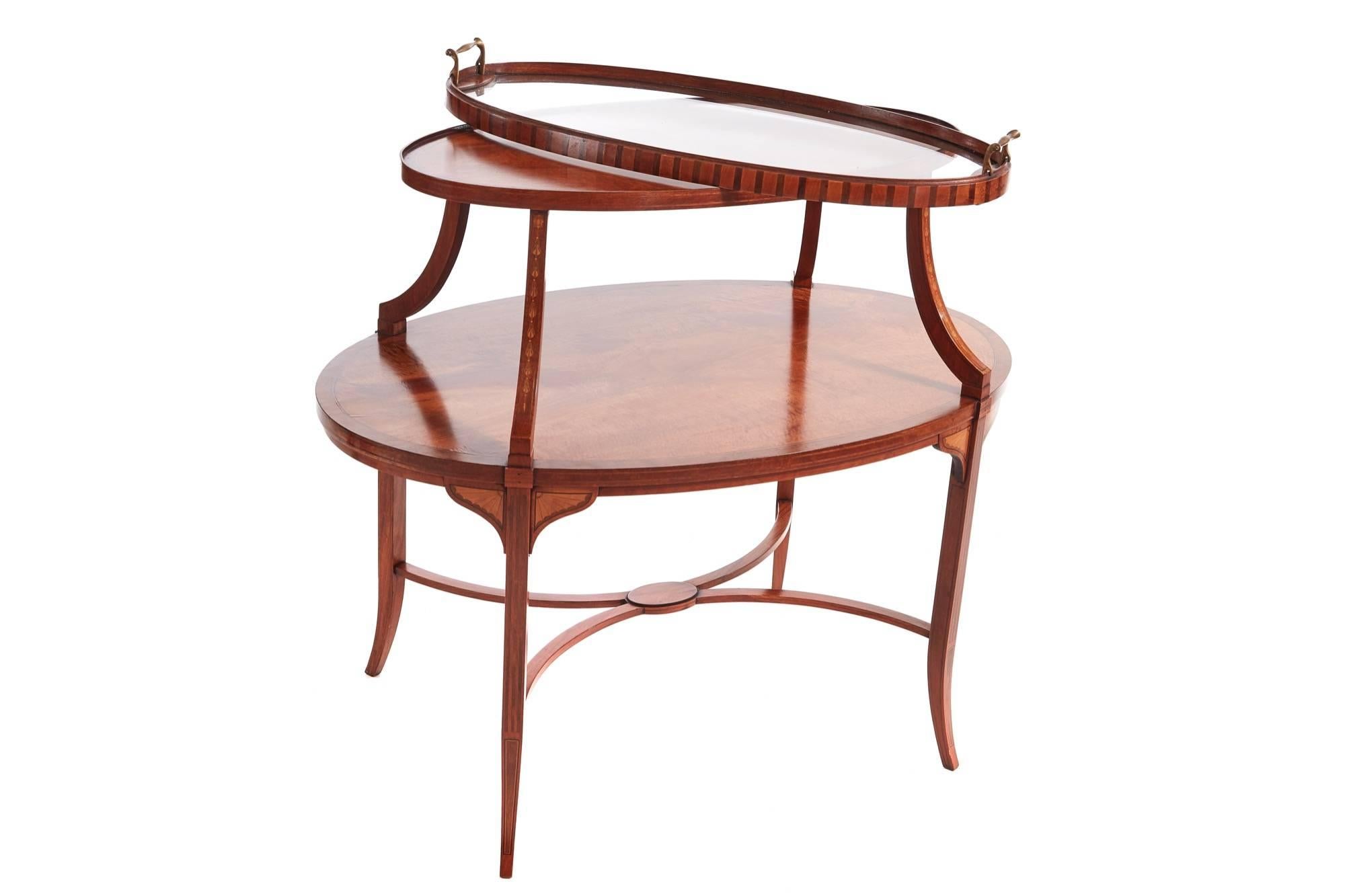 European Edwardian Satinwood Inlaid Tray Top Occasional Table or Etagere