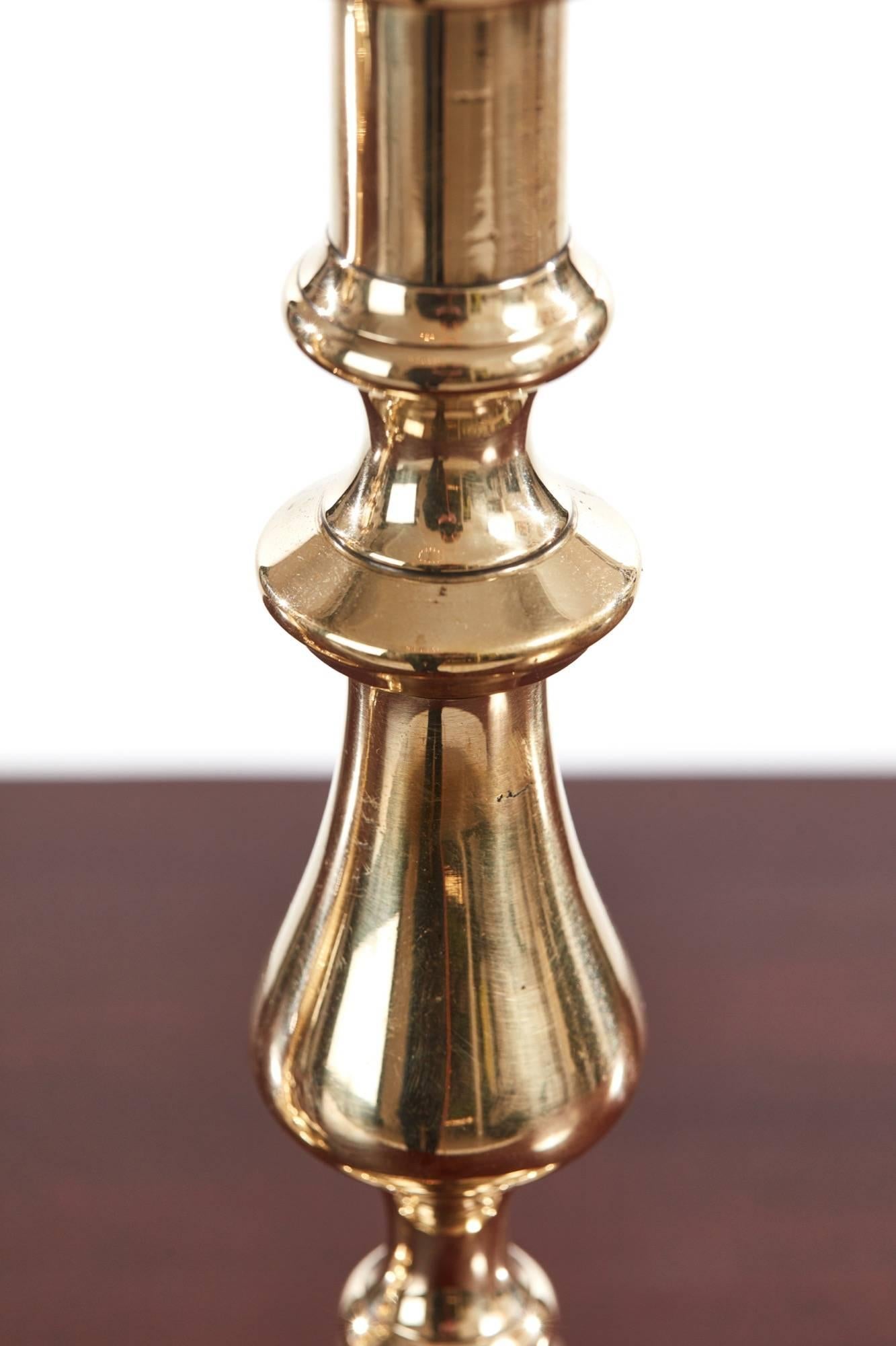 19th Century Pair of Antique Brass Candlesticks