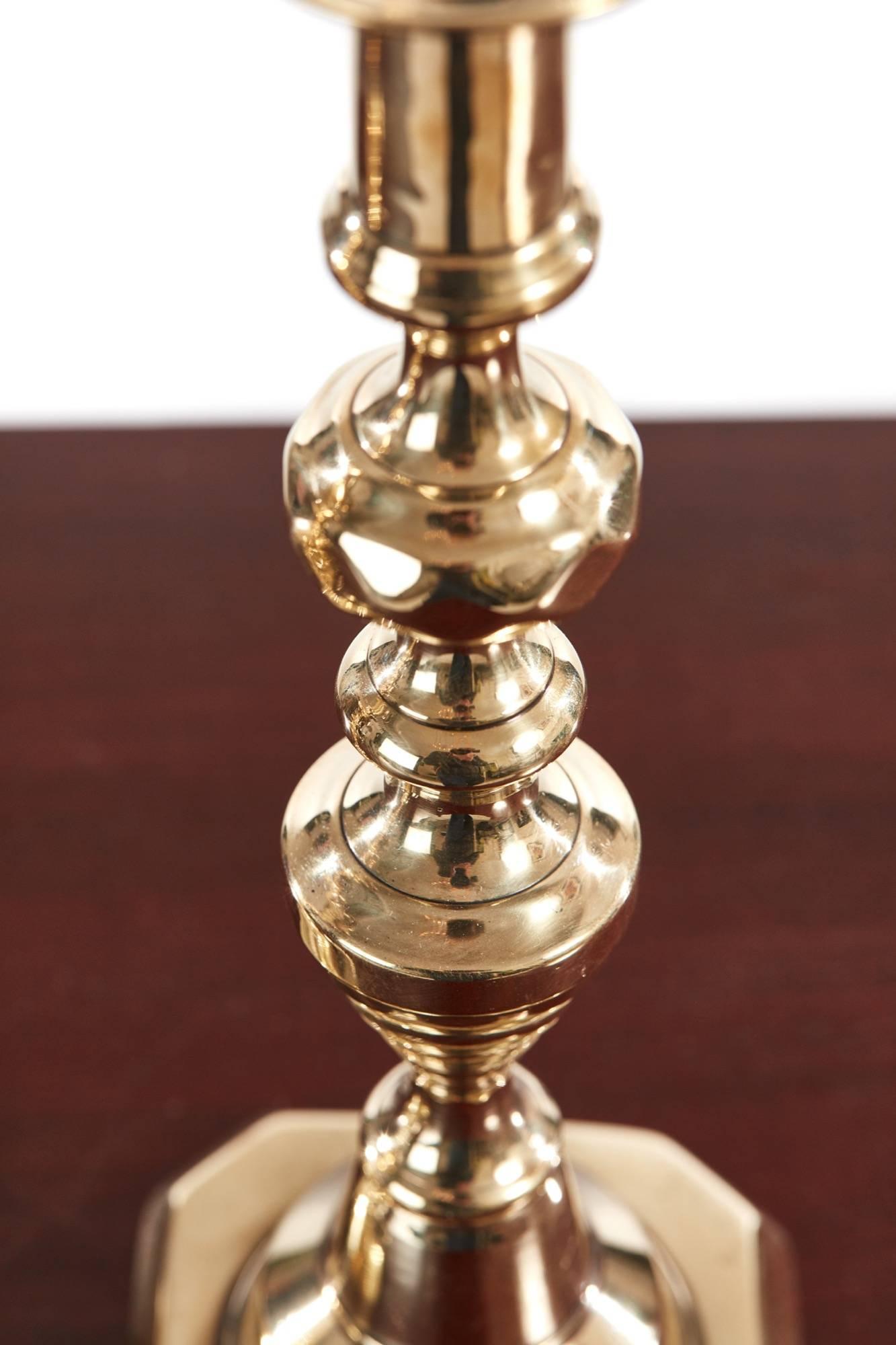 19th Century Pair of Antique Brass Candlesticks