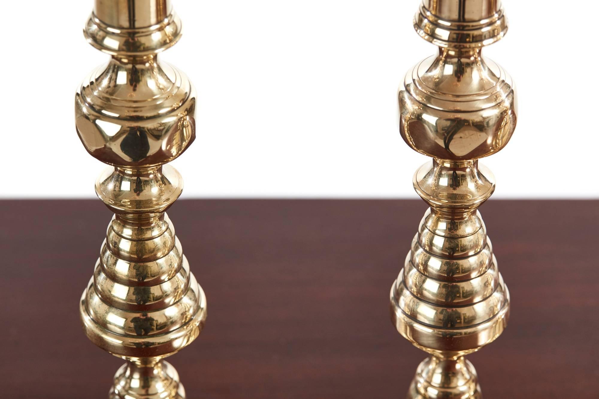 Victorian Unusual Set of Four Antique Brass Candlesticks