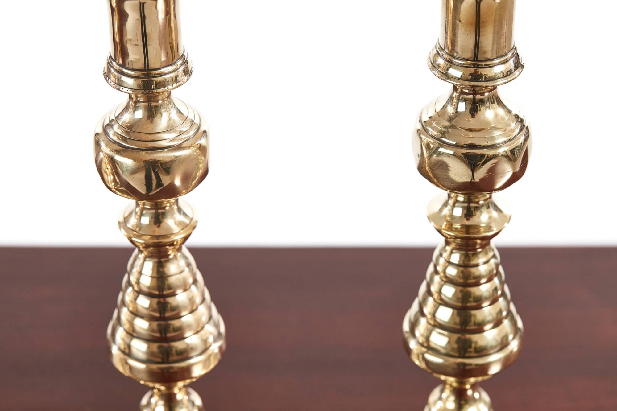 Unusual Set of Four Antique Brass Candlesticks 1