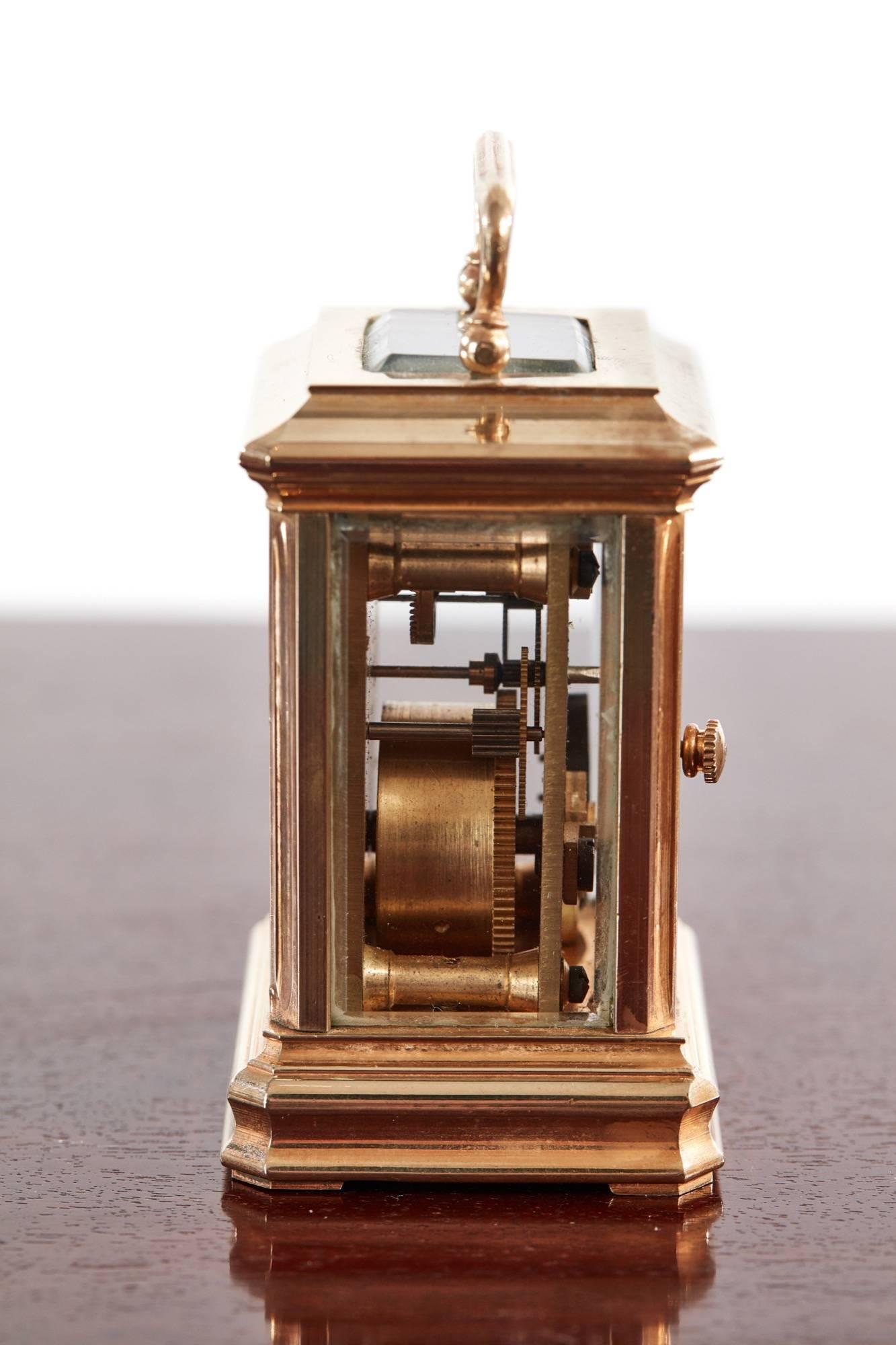 Edwardian Fine Miniature Antique French Brass Carriage Clock