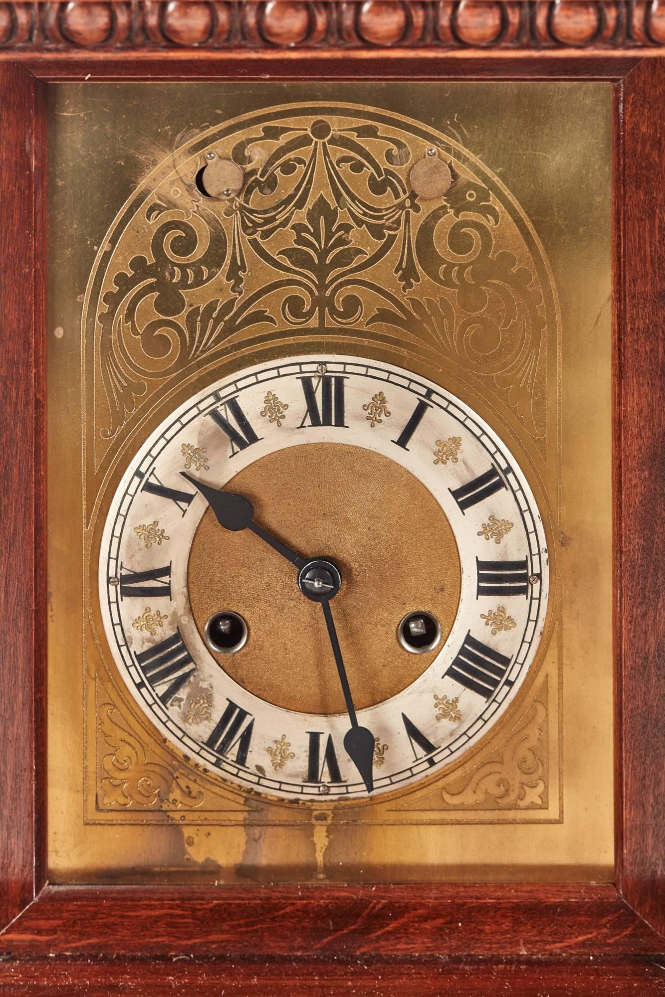 Victorian Antique Carved Walnut Mantel Clock