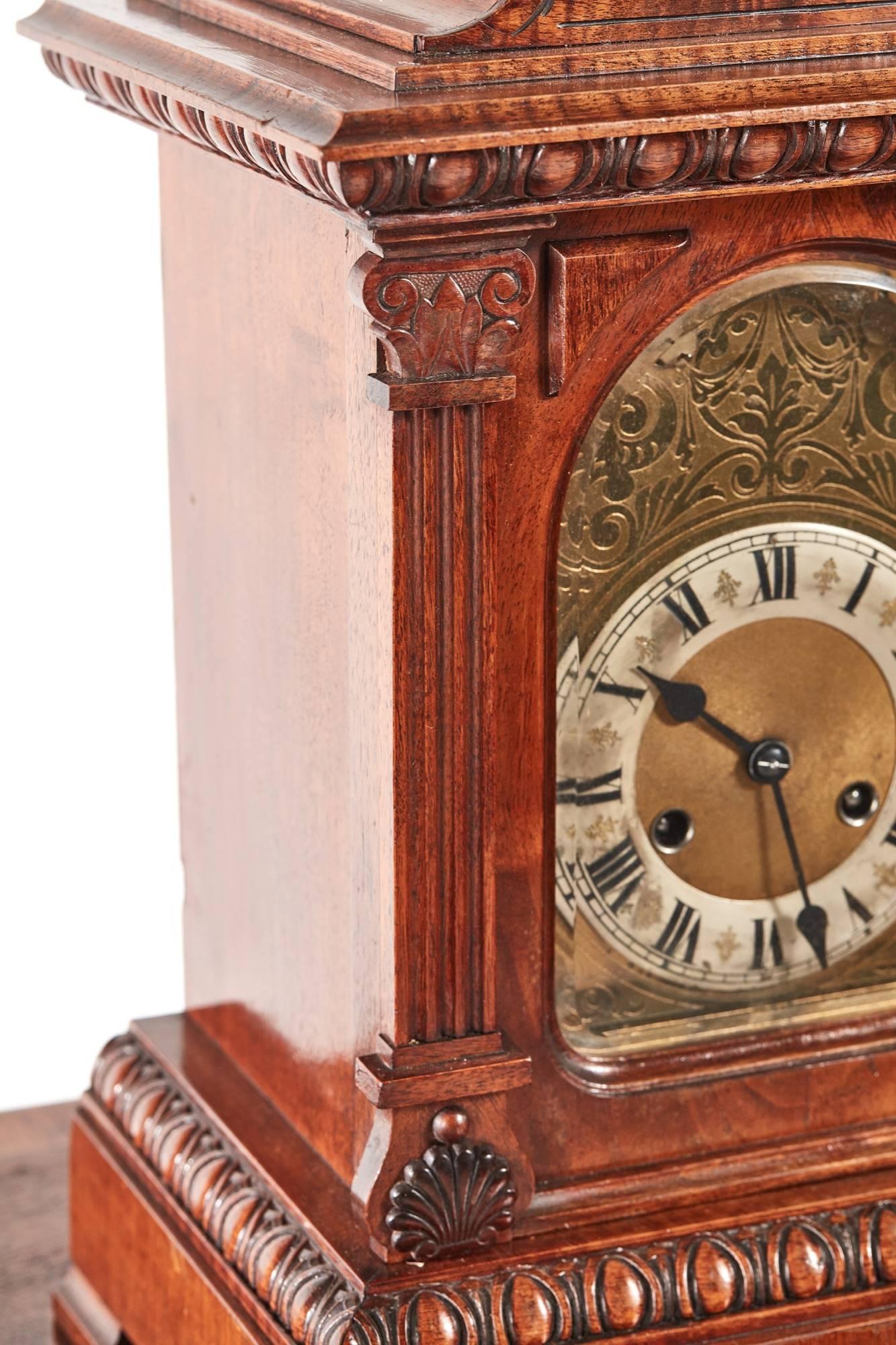 Antique Carved Walnut Mantel Clock 2