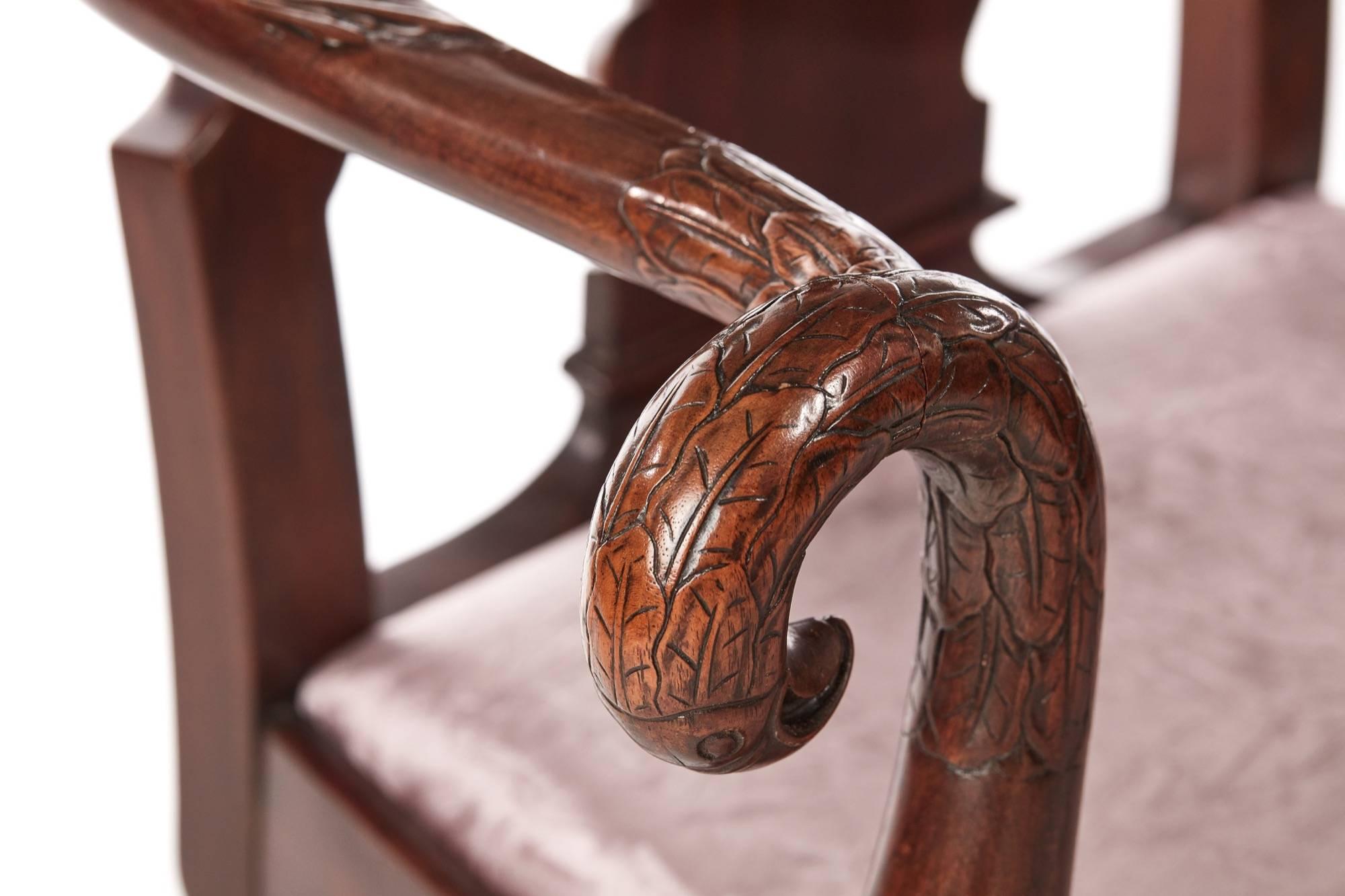 Fine Pair of Antique Carved Walnut Elbow/Desk Chairs In Excellent Condition In Stutton, GB